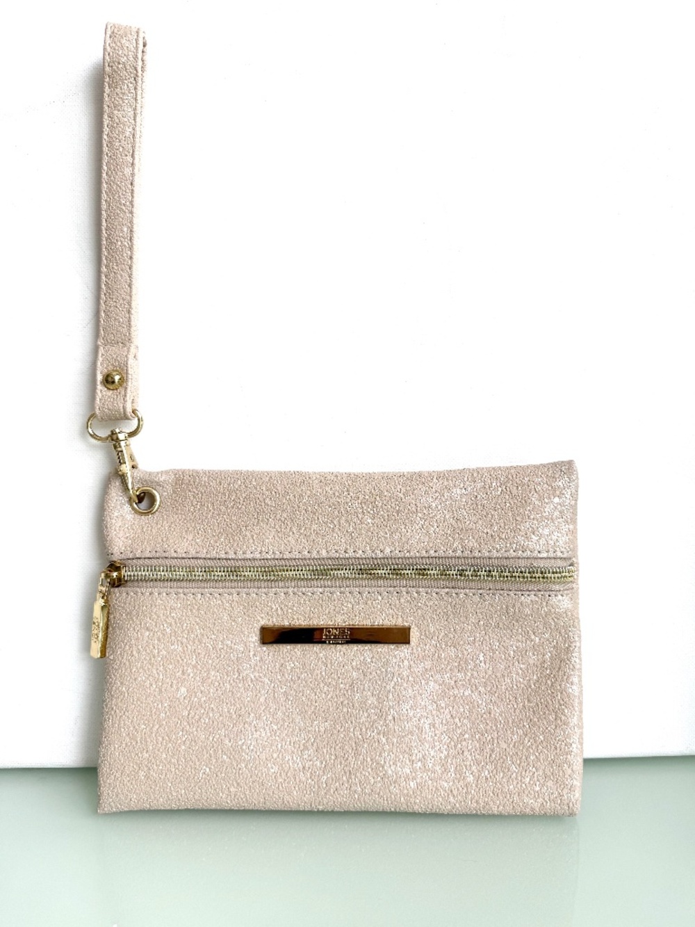 Jones New York Gold Textured Wristlet Clutch Zip Pouch